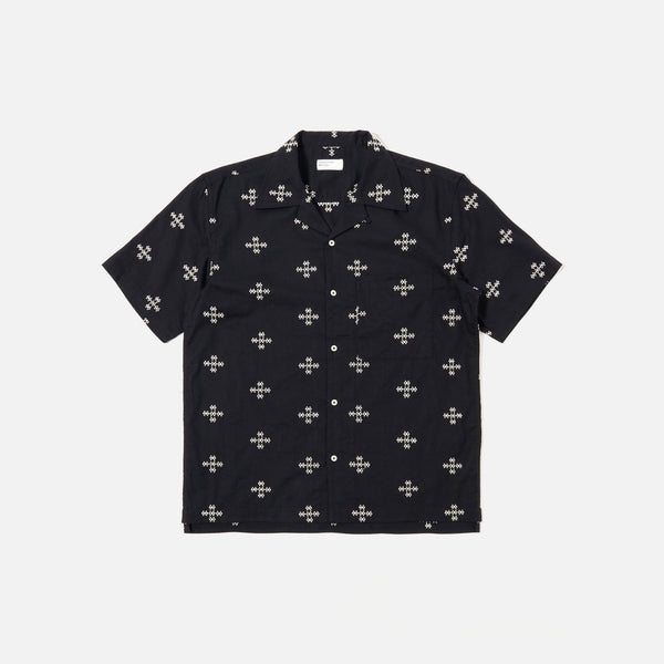 UNIVERSAL WORKS Camp Embroidered Diamond Shirt in Black