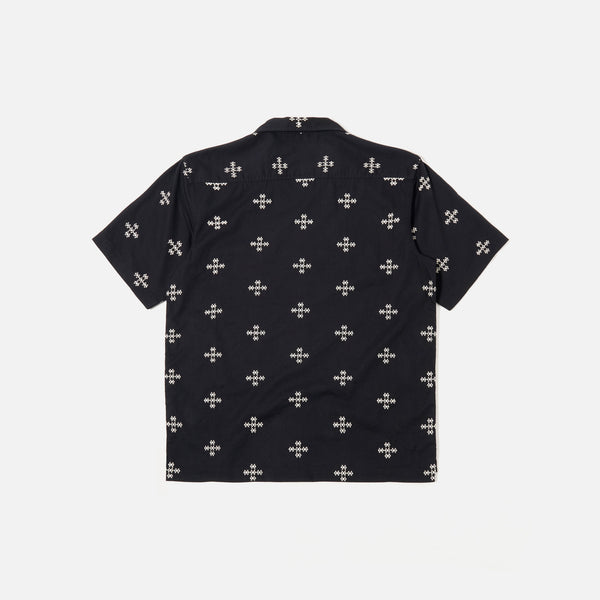 UNIVERSAL WORKS Camp Embroidered Diamond Shirt in Black