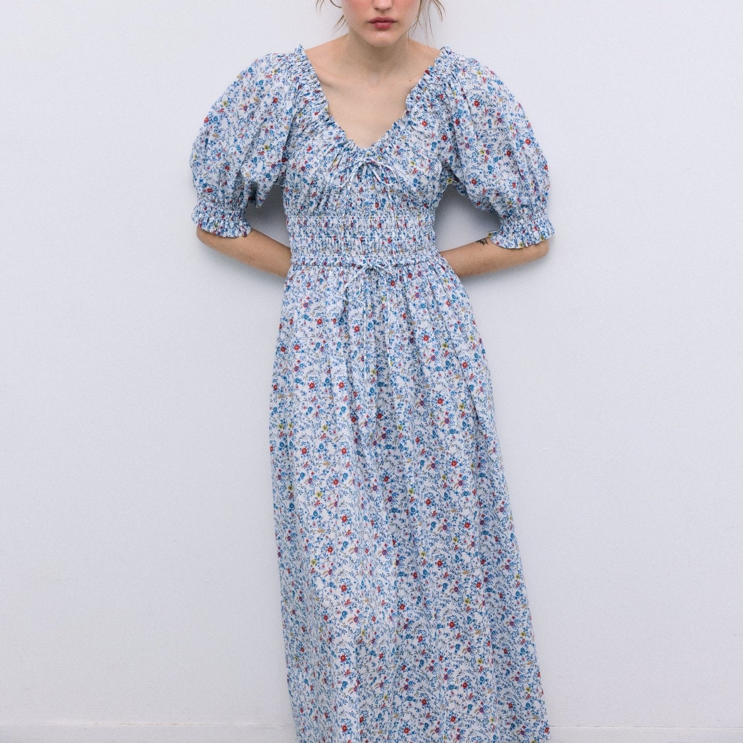 THE NEW SOCIETY Cloe Cotton Dress in Cloe Print Blue