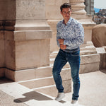 A FISH NAMED FRED Flower Lines Shirt in Cobalt