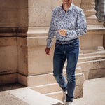 A FISH NAMED FRED Flower Lines Shirt in Cobalt