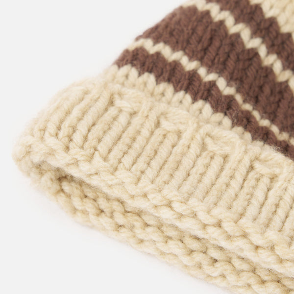 UNIVERSAL WORKS Lenny Chunky Knit Stripe Hat in Ecru