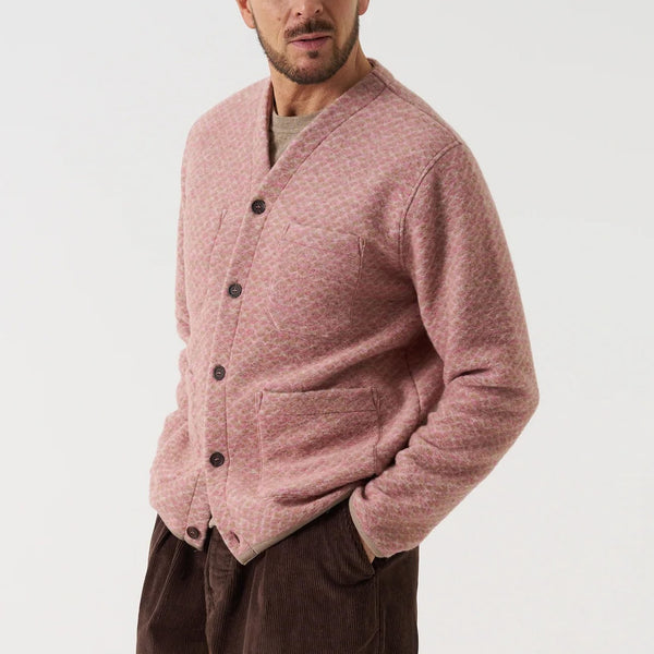 UNIVERSAL WORKS Diamond Fleece Cardigan in Pink