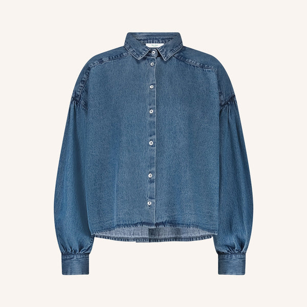 BY-BAR Sarah Short Denim Blouse in Medium Denim