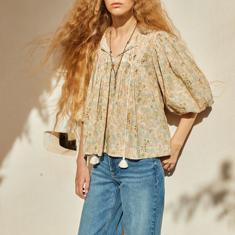 FAUNE Shiva Blouse in Green Shiva Print
