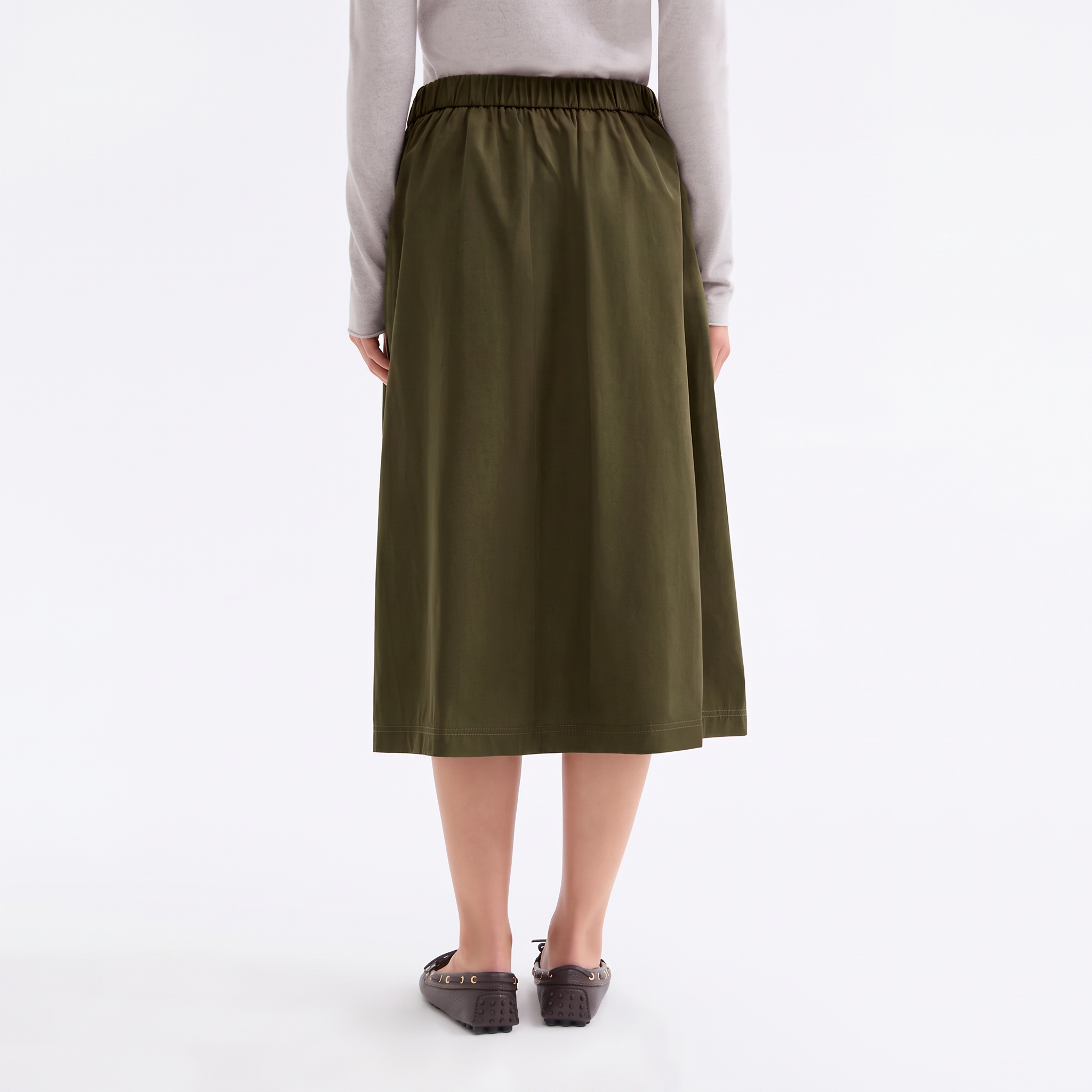ROSSO35 Taffetta Midi Skirt in Military Green