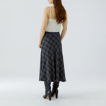 OUI Check Midi Skirt in Dark Blue/Camel