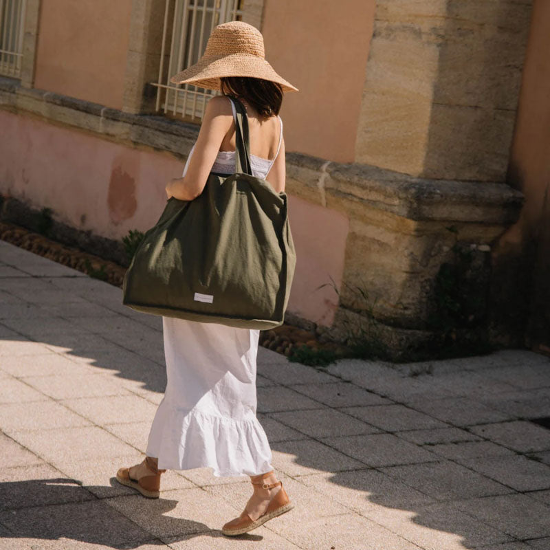 LES PENSIONNAIRES Organic Cotton Large Bag in Caper Green
