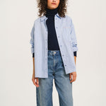 SACRECOEUR Bayle Sky Embroidered Brushed Cotton Shirt in Blue