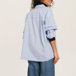 SACRECOEUR Bayle Sky Embroidered Brushed Cotton Shirt in Blue