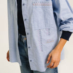 SACRECOEUR Bayle Sky Embroidered Brushed Cotton Shirt in Blue