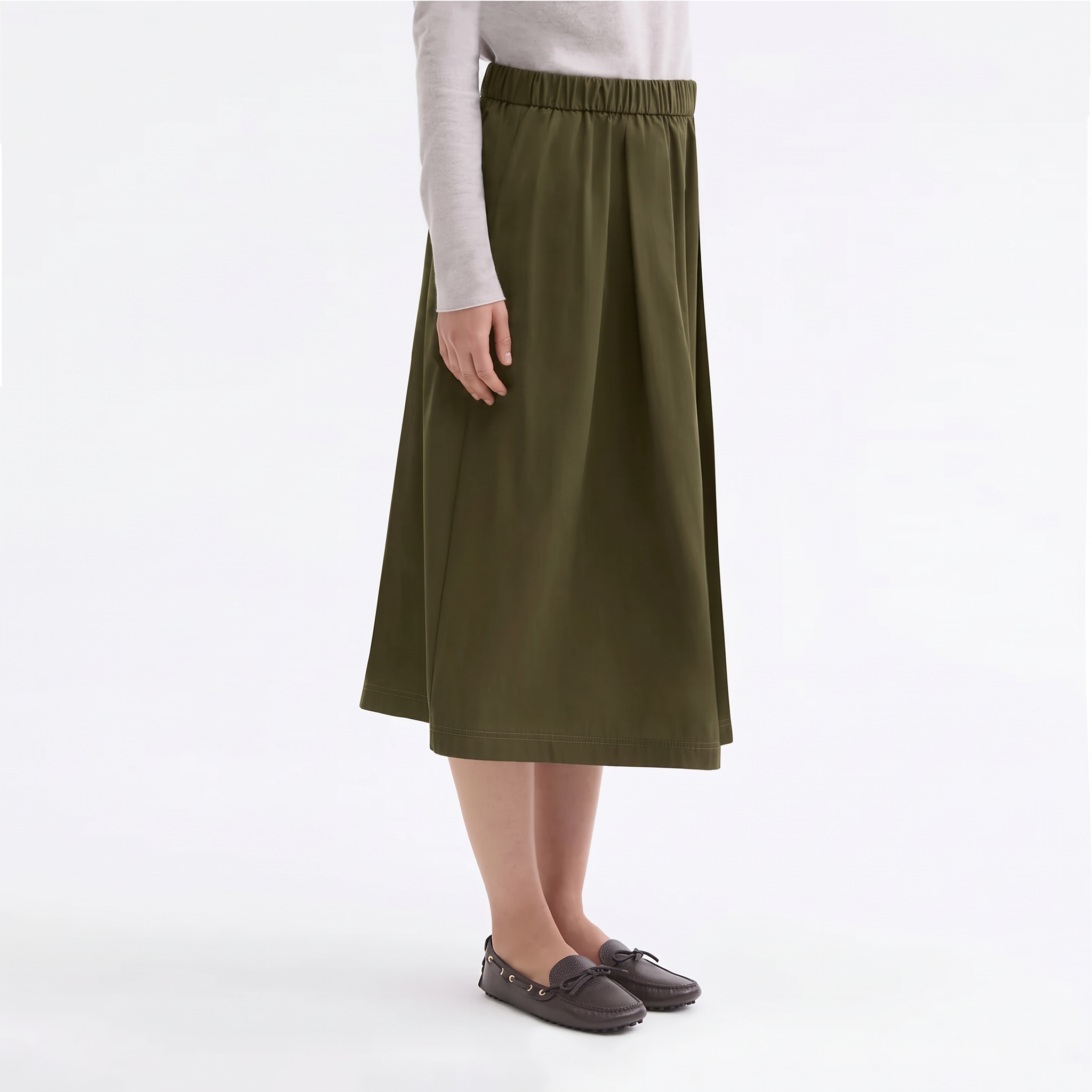 ROSSO35 Taffetta Midi Skirt in Military Green