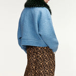 ESSENTIEL ANTWERP Kanada Knitted Jacket with Fur in Blue/Green