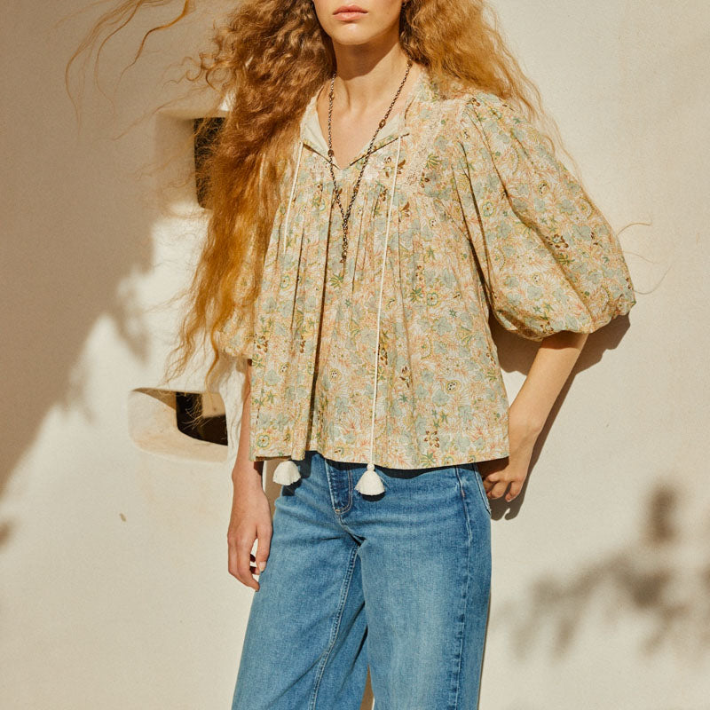 FAUNE Shiva Blouse in Green Shiva Print