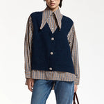 ESSENTIEL ANTWERP Kute Layered Knitted Vest Shirt in Blue/Brown/White