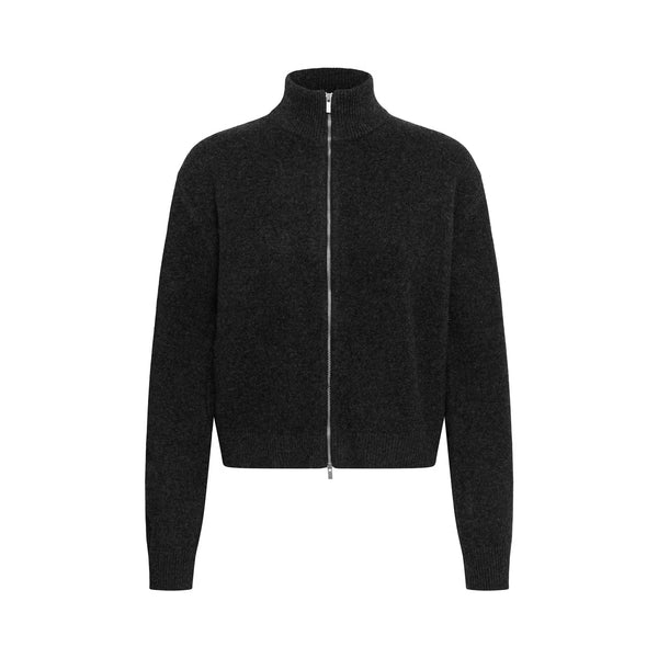 MY ESSENTIAL WARDROBE MWTracy Wool Knit Zip Cardigan in Dark Grey Melange
