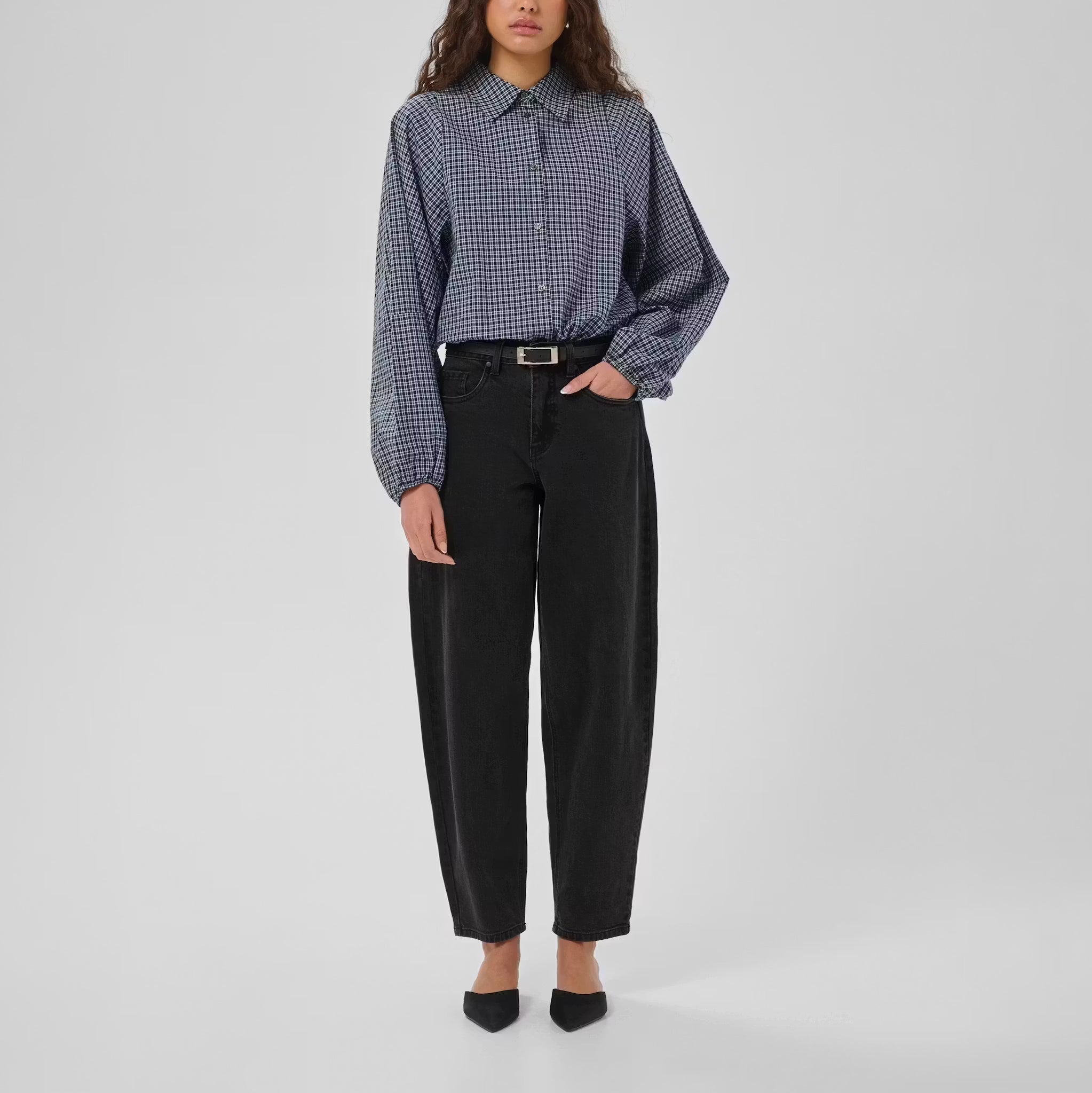MY ESSENTIAL WARDROBE BalooMW 144 High Barrel Leg Jeans in Dark Grey