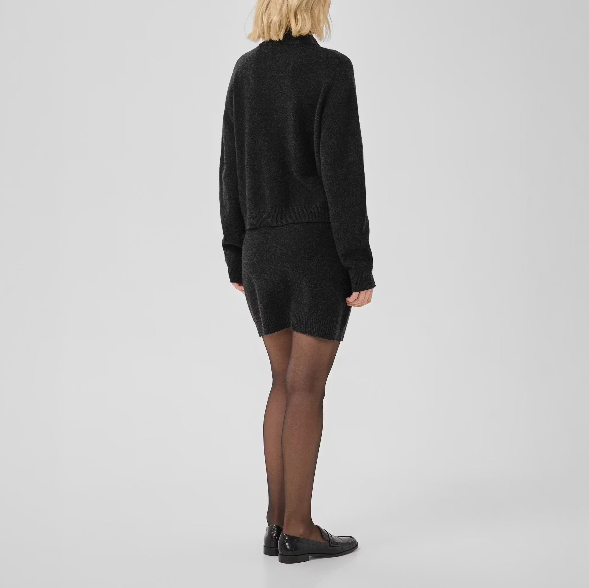 MY ESSENTIAL WARDROBE MWTracy Wool Knit Zip Cardigan in Dark Grey Melange