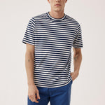 HARTFORD Crew Stripe T Shirt in Navy/Eggshell