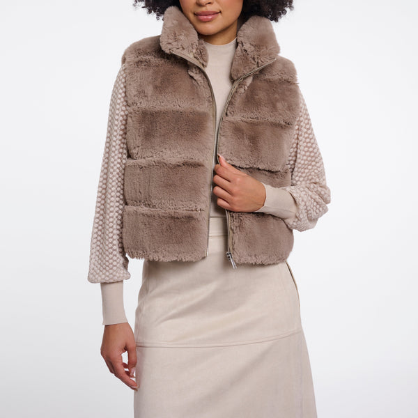 RINO & PELLE May Short Faux Fur Gilet in Mocha Latte