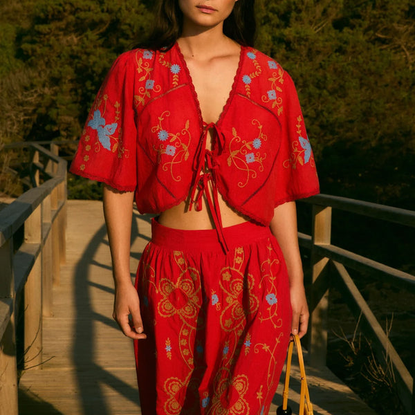 SOPHIE + LUCIE Amapola Embroidered Top in Red