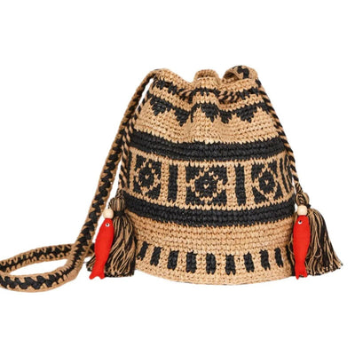M.A.B.E Pari Raffia Pouch in Natural/Indigo
