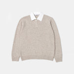 EDMMOND STUDIOS Paris Polo Shirt Collar Jumper in Plain Taupe