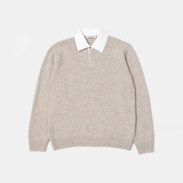 EDMMOND STUDIOS Paris Polo Shirt Collar Jumper in Plain Taupe