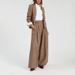 VILAGALLO Marian Houndstooth Wide Leg Trousers in Burgundy