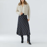 OUI Check Midi Skirt in Dark Blue/Camel