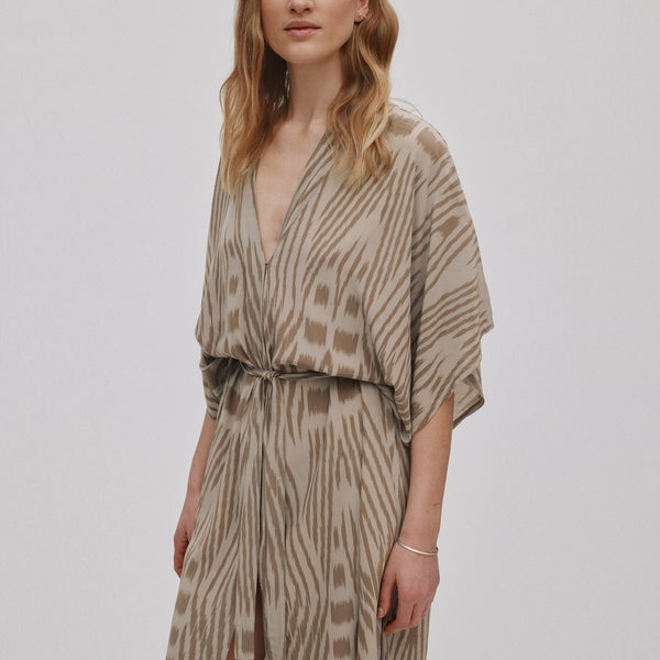 RABENS SALONER Penny Ombre Ikat Shirt Dress in Cognac Combo