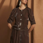 SOPHIE + LUCIE Farol Velvet Puff Sleeve Jacket in Taupe