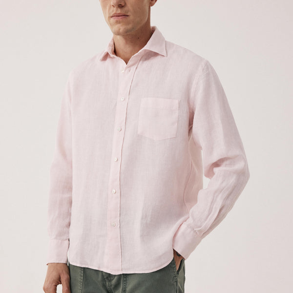 HARTFORD Paul Pat Linen Shirt in Pinky