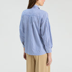 VILAGALLO Effie Stripe Shirt with Tie in Blue