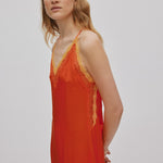 RABENS SALONER Chefira Contrast Lace Camisol Dress in Deep Mandarin