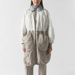 MARFA STANCE Parachute Quilted Parka in Glacier Blue /White/Dove Grey