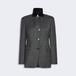 WEEKEND MAX MARA Inserimento - WKIMartora Wool Tweed Jacket with Velvet Collar in Medium Grey