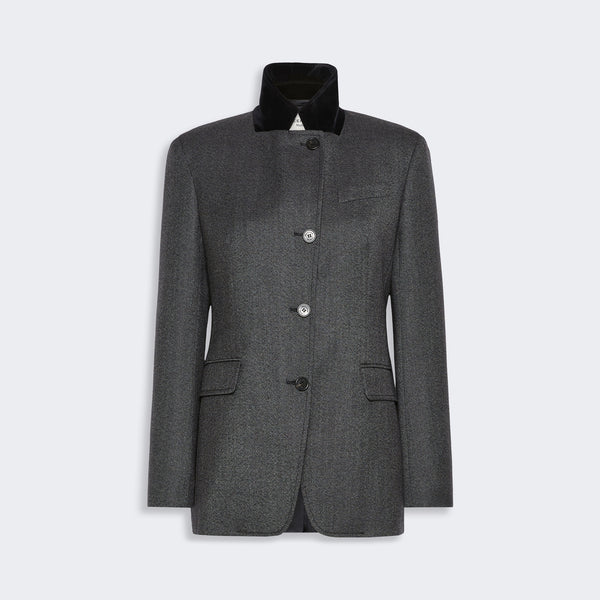 WEEKEND MAX MARA Inserimento - WKIMartora Wool Tweed Jacket with Velvet Collar in Medium Grey