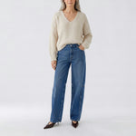 OUI V Neck Loose Fit Jumper in Light Beige Melange