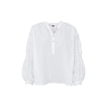 BLACK COLOUR BCAura Cotton Blouse with Lace Detail Sleeves in White