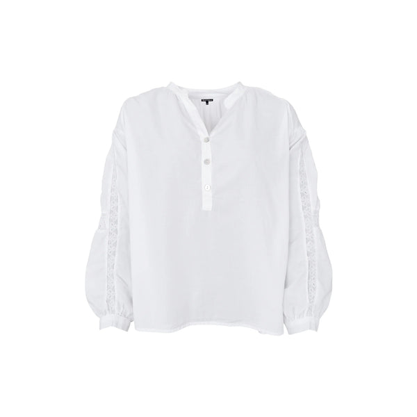 BLACK COLOUR BCAura Cotton Blouse with Lace Detail Sleeves in White