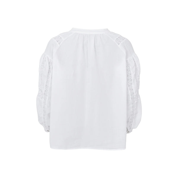 BLACK COLOUR BCAura Cotton Blouse with Lace Detail Sleeves in White