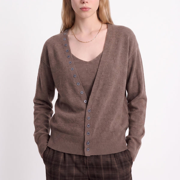 ARTLOVE Anelia V Neck Button Front Cardigan in Brown