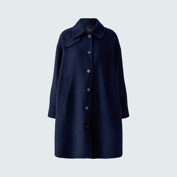 OUI Loose Fit Button Up Wool Coat in Dark Blue