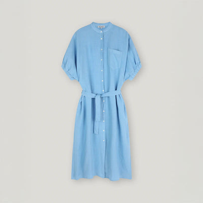 SoSUE Cowboy Button Linen Dress in Blue