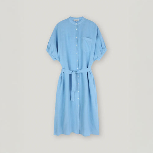 SoSUE Cowboy Button Linen Dress in Blue