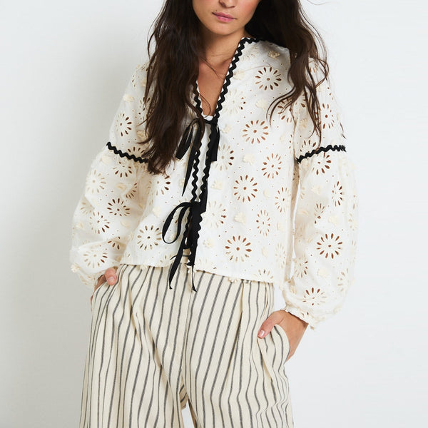SOPHIE + LUCIE Cristina Die-Cut Flower Blouse in Cream