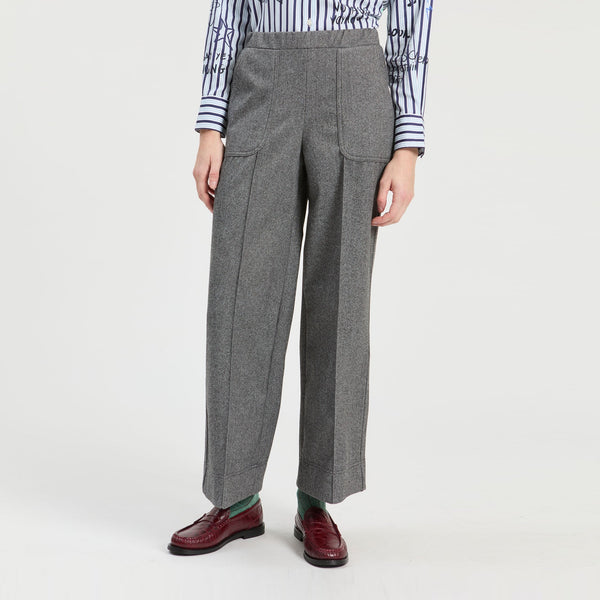 VILAGALLO Beti Tweed Crop Wide Leg Trousers in Grey Melange
