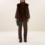 BY-BAR Mona Faux Fur Gilet in Dark Brown