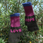 QUINTON & CHADWICK Love Hope Fingerless Gloves in Khaki/Fluo Pink